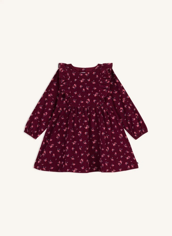 Petit Bateau - Vestido de algodón y lino orgánico con volantes y estampado floral | Burdeos