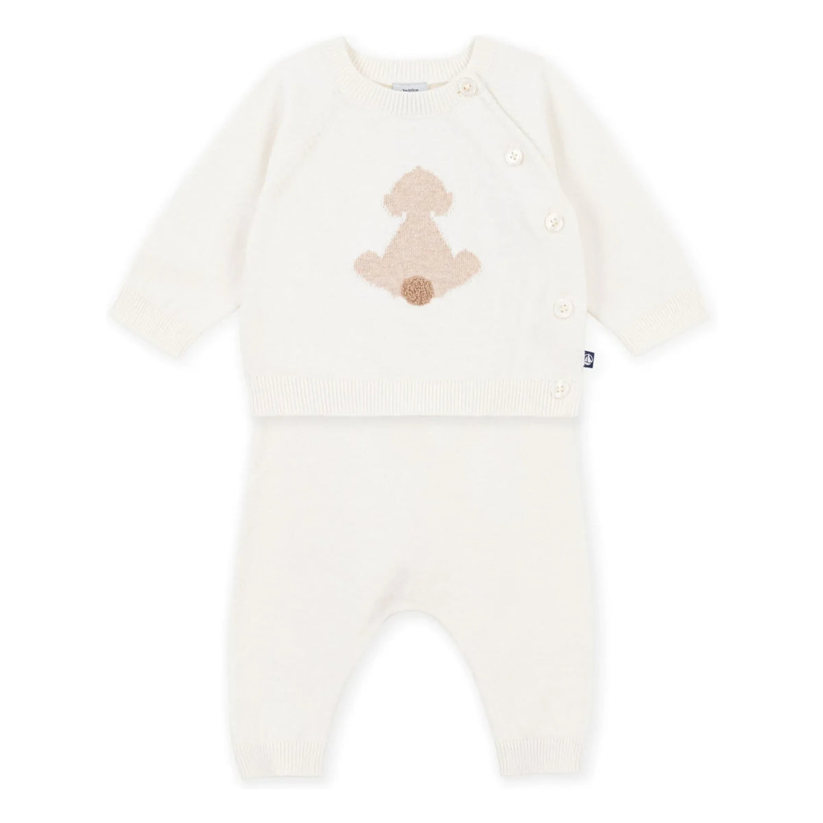 Petit Bateau - Conjunto de suéter y pantalón de punto de algodón orgánico | Crudo
