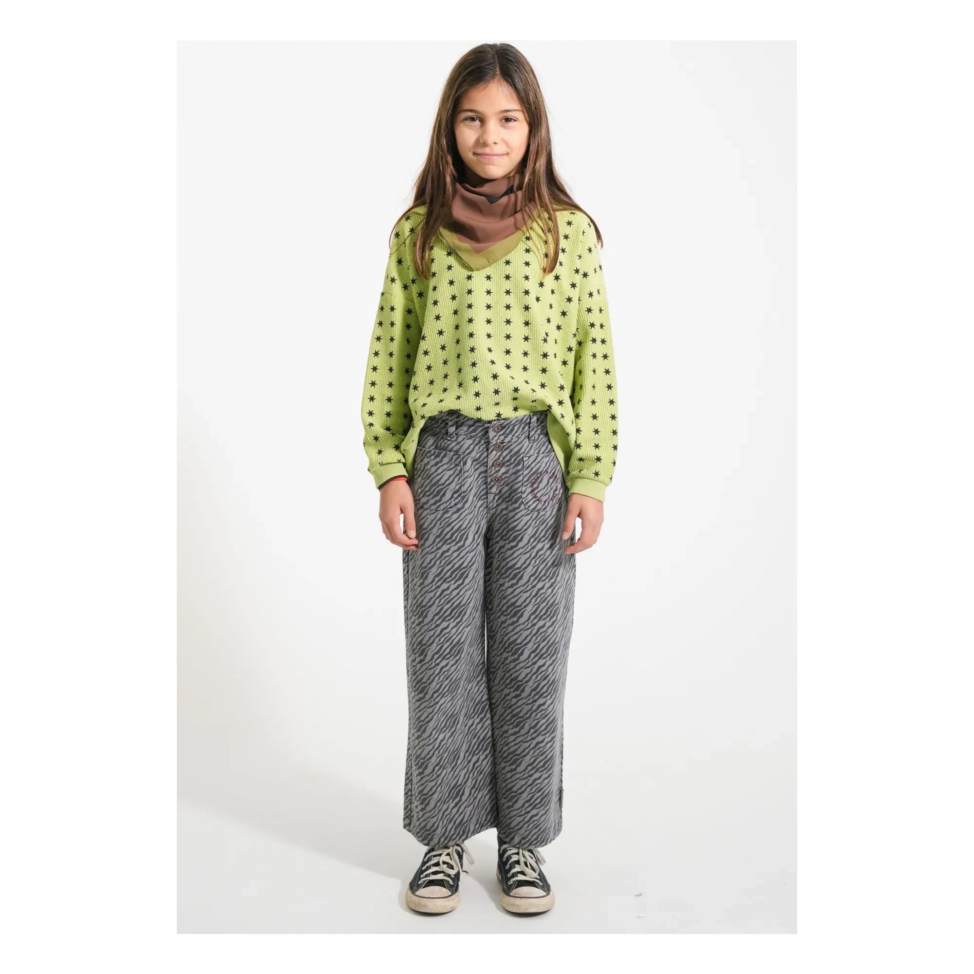 Piupiuchick - Sudadera de estrellas de canalé de algodón orgánico | Verde