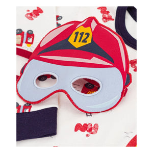 Petit Bateau - Organik Pamuk İtfaiyeci Pijama ve Maske Seti | Beyaz