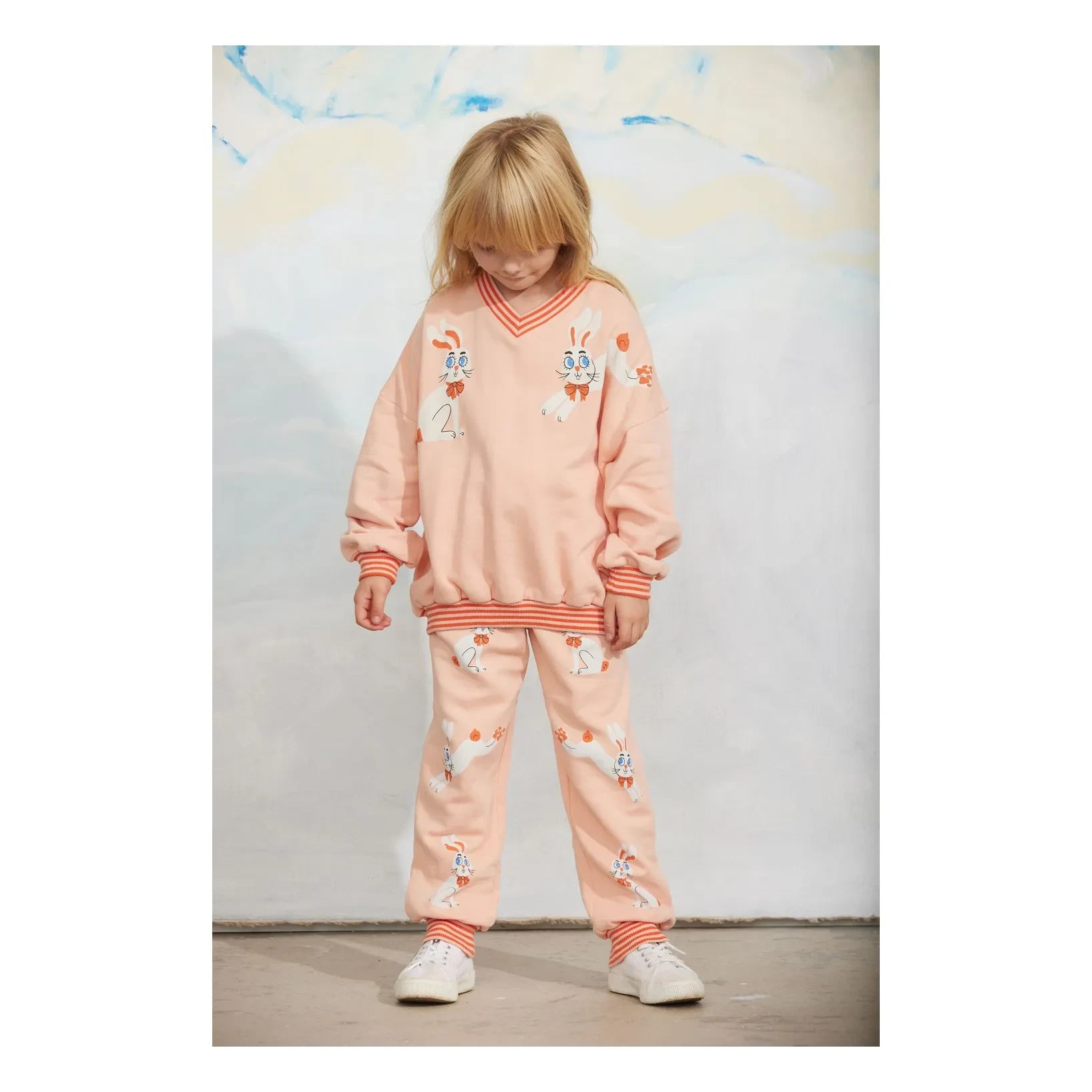 Mini Rodini - Jogger de algodón orgánico con conejos | Rosa