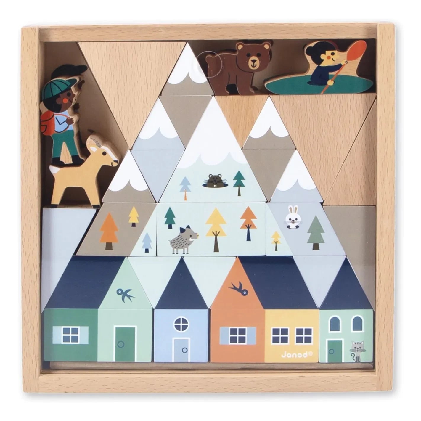 Janod - Juego de bloques de madera Valle Blanco - Cruce de caminos
