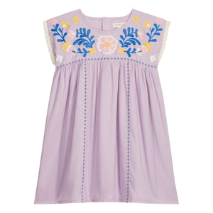 Louise Misha - Vestido bordado Talula Algodón orgánico | Violeta claro