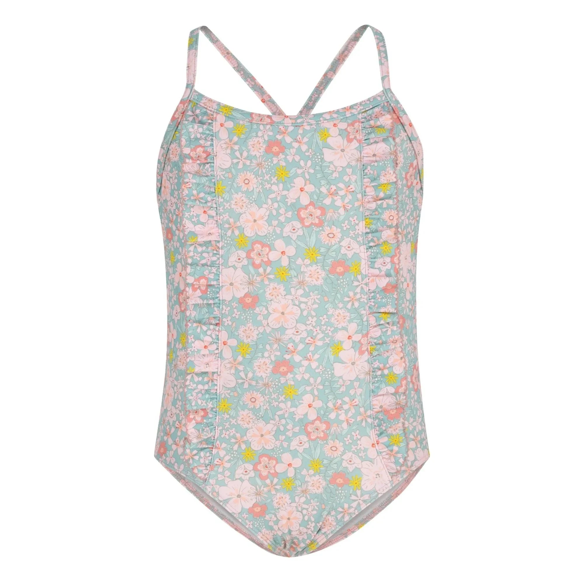 Petit Bateau - Traje de baño con volantes y estampado floral | Turquesa