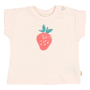 Búho - Camiseta de bebé de algodón orgánico con fresas | Rosa pálido
