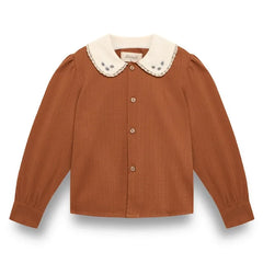 birinit - Claudine Yakalı Bluz Organik Pamuk | Terracotta