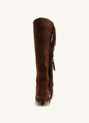 Farm Rio - Bota boho de ante con flecos y tacón de cuña | Marrón