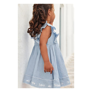 Tartine et Chocolat - Vestido Festón Bordado | Azul celeste