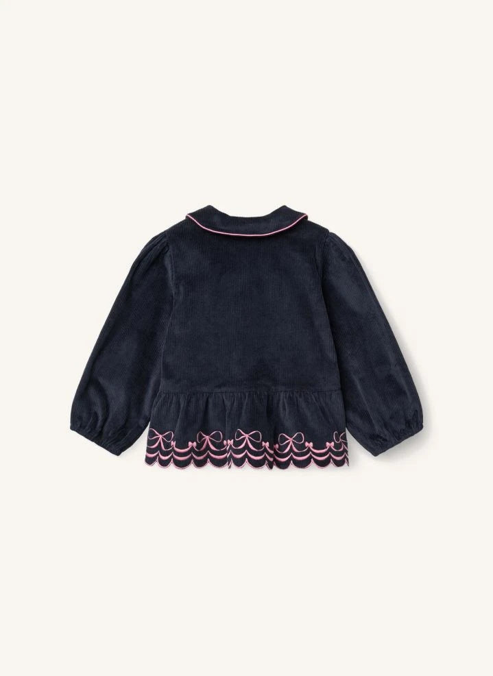 Copenhagen Colors - Blusa de pana acanalada de algodón orgánico, detalle de lazo bordado | Azul marino