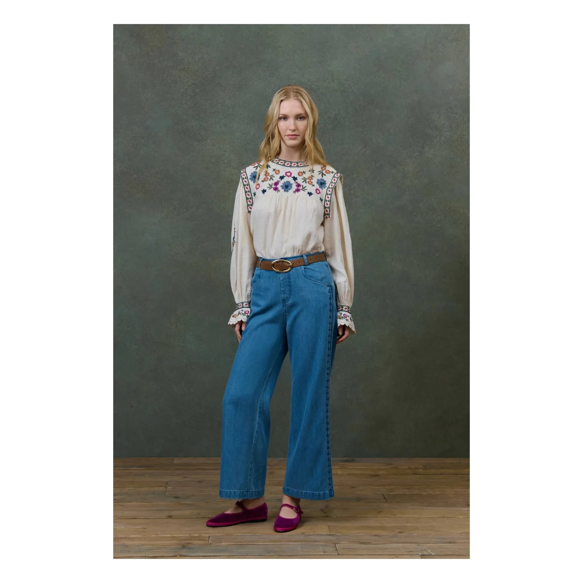 Louise Misha - Blusa de gasa de doble capa de algodón orgánico Izza - Colección de mujer | Crema