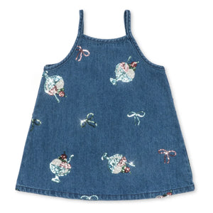 Konges Sløjd - Vestido vaquero con lentejuelas, modelo Magot Glaces de algodón orgánico | Azul