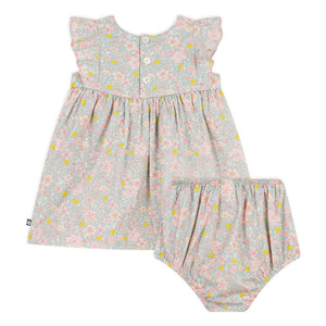 Petit Bateau - Conjunto de vestido y braguita bloomer de algodón orgánico con estampado floral | Azul grisáceo