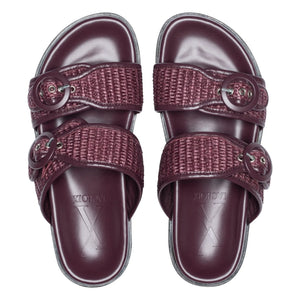 Lachoix - Sandalias de piel y rafia con doble hebilla | Color burdeos