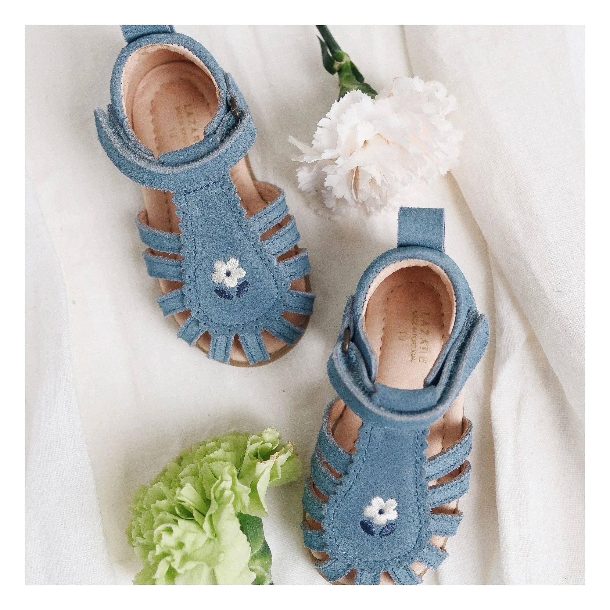 Lazare - Sandalias bordadas de ante Colette Fleur | Azul denim