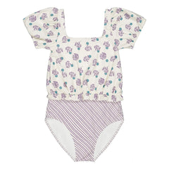 Soor Ploom - Bañador Rosalía de fibra reciclada con estampado floral | Blanco
