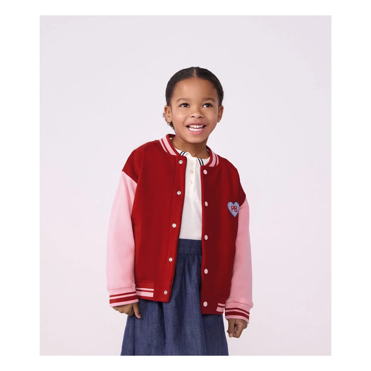 Petit Bateau - Chaqueta de algodón orgánico PB Colorblock Teddy | Rojo