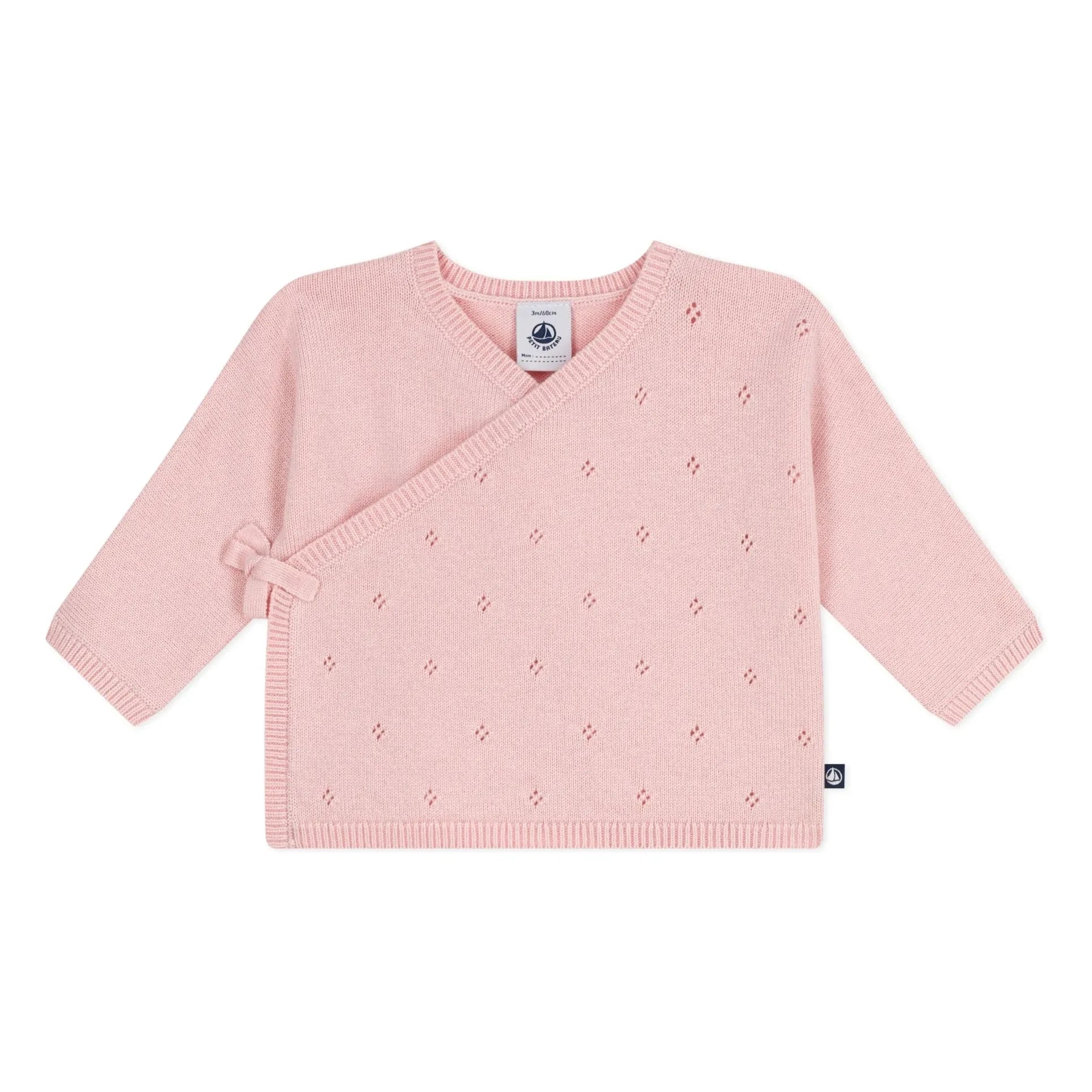 Petit Bateau - Cárdigan cruzado de punto pointelle de lana | Rosa