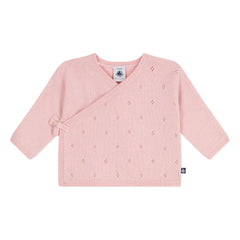 Petit Bateau - Cárdigan cruzado de punto pointelle de lana | Rosa