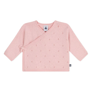 Petit Bateau - Cárdigan cruzado de punto pointelle de lana | Rosa