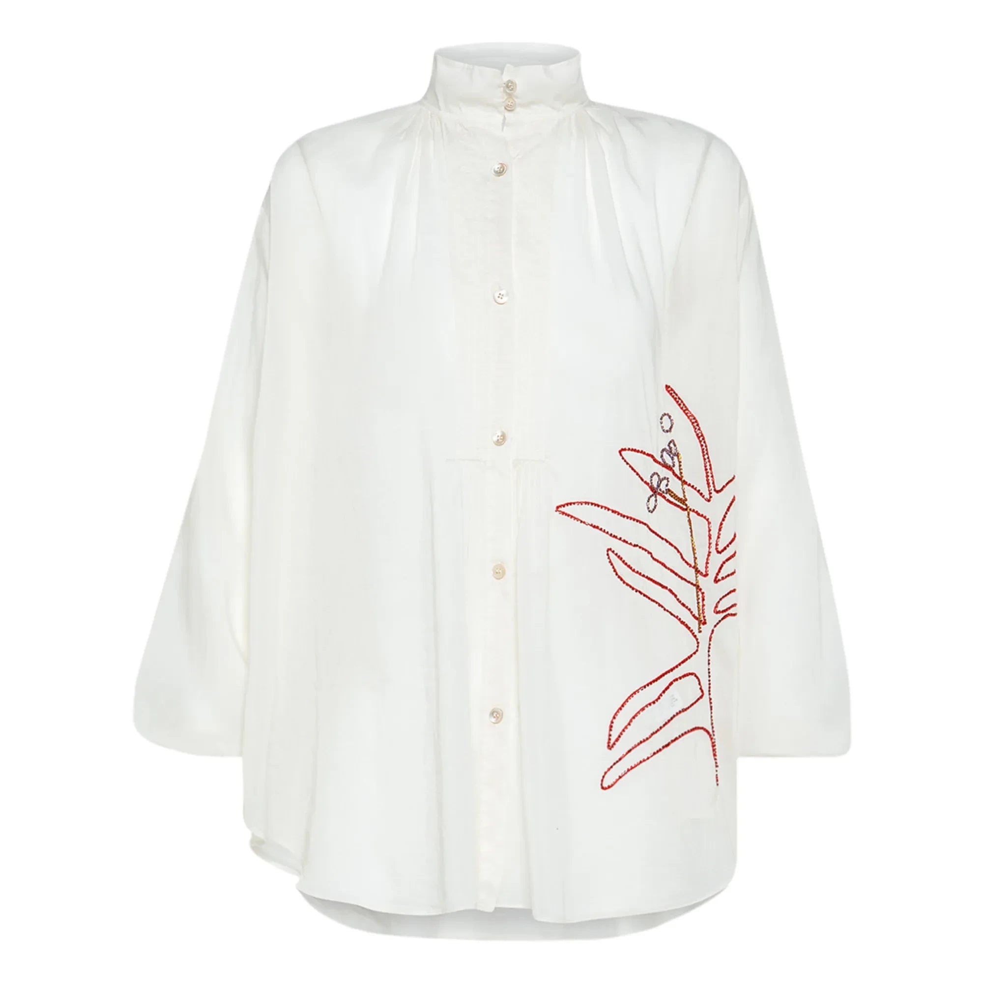 Forte Forte - Blusa bohemia de algodón y seda con bordado de volantes | Blanco