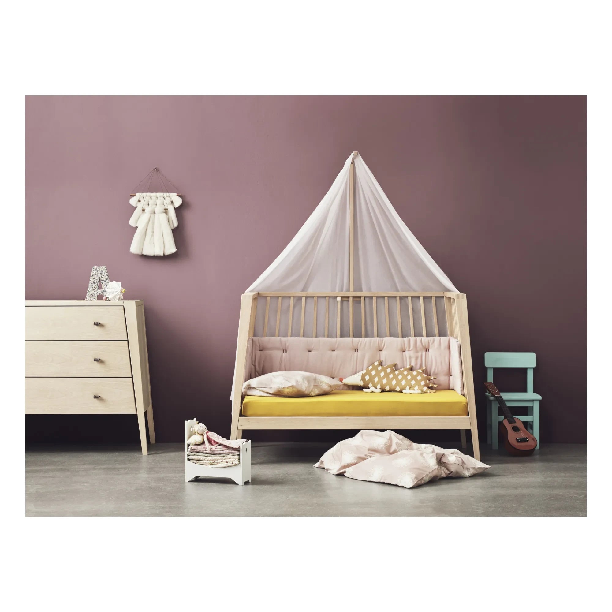 Leander - Protector de cuna de algodón orgánico Linea y Luna | Rosa claro