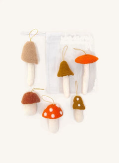 Muskhane - Adornos navideños de setas de fieltro - Set de 6 | Naranja