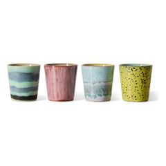 HKliving - Tazas de café de gres - Cerámica de los 70 - Juego de 4