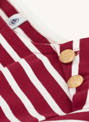 Petit Bateau - Camisa de rayas de algodón orgánico con botones y campana | Rojo