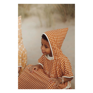 Grech & Co - Poncho de baño Vichy de algodón orgánico | Mostaza