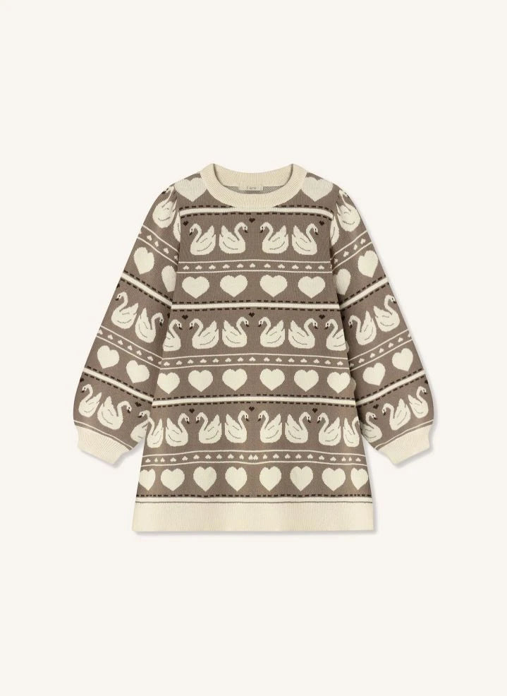 Fliink - Vestido de Tricot de Cisne Adorable, Algodón Orgánico | Ecru