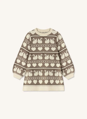 Fliink - Vestido de Tricot de Cisne Adorable, Algodón Orgánico | Ecru