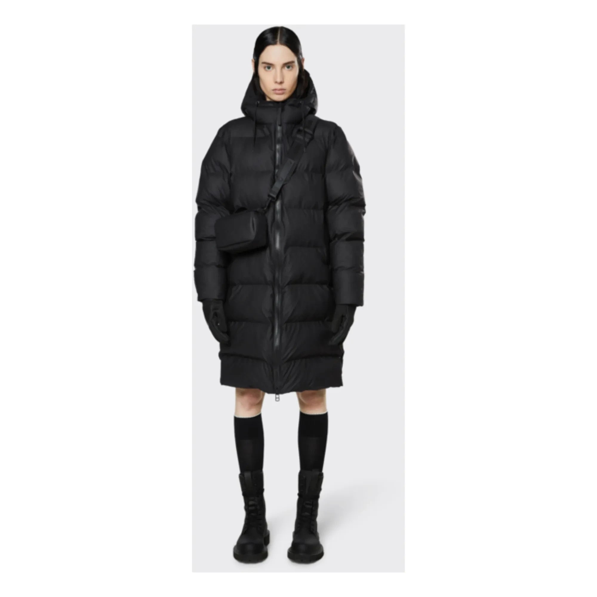 Rains - Abrigo Acolchado Largo con Capucha | Negro