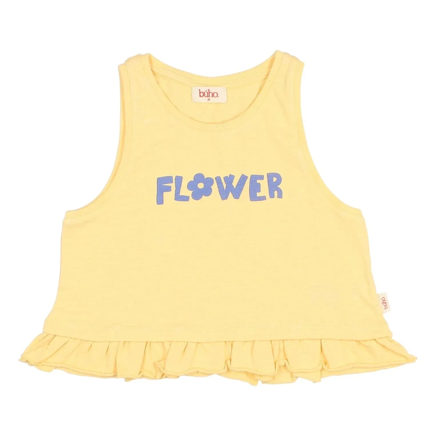 Búho - Camiseta de algodón orgánico con volantes y flores | Amarillo