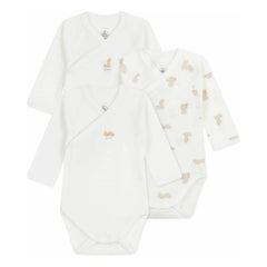 Petit Bateau - Conjunto de 3 Bodys Teddy de Algodón Orgánico | Blanco