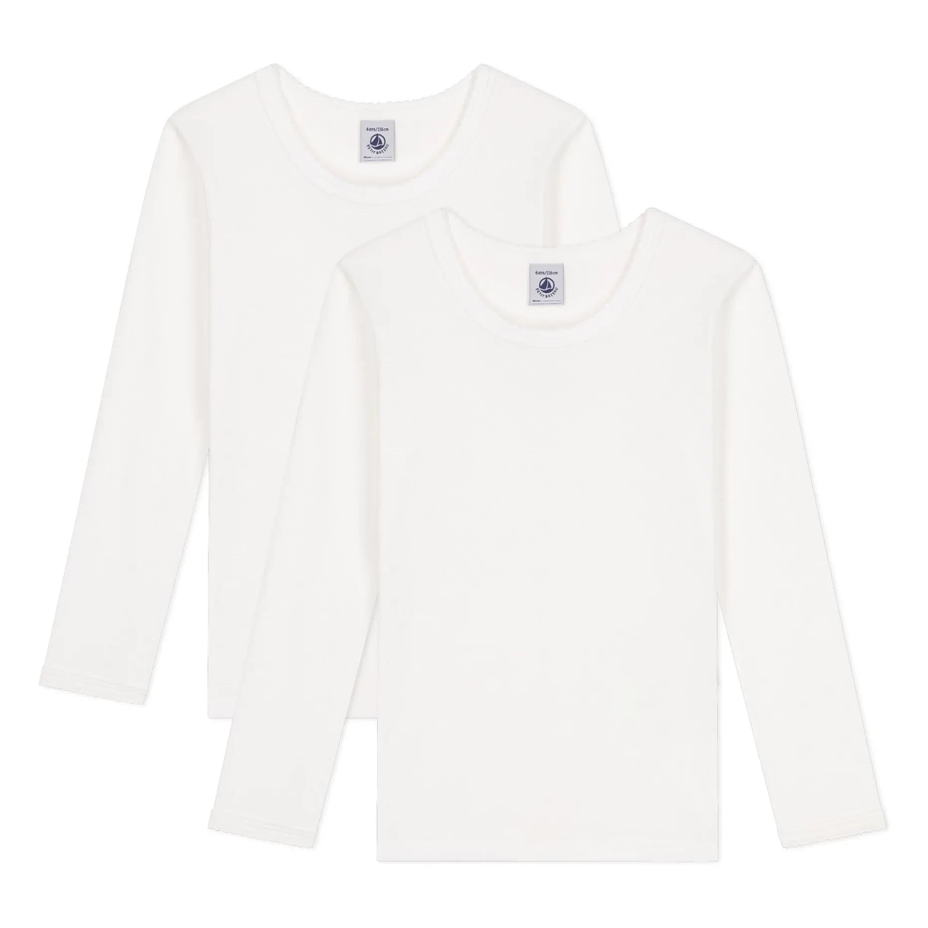 Petit Bateau - Conjunto de 2 camisetas de manga larga | Blanco