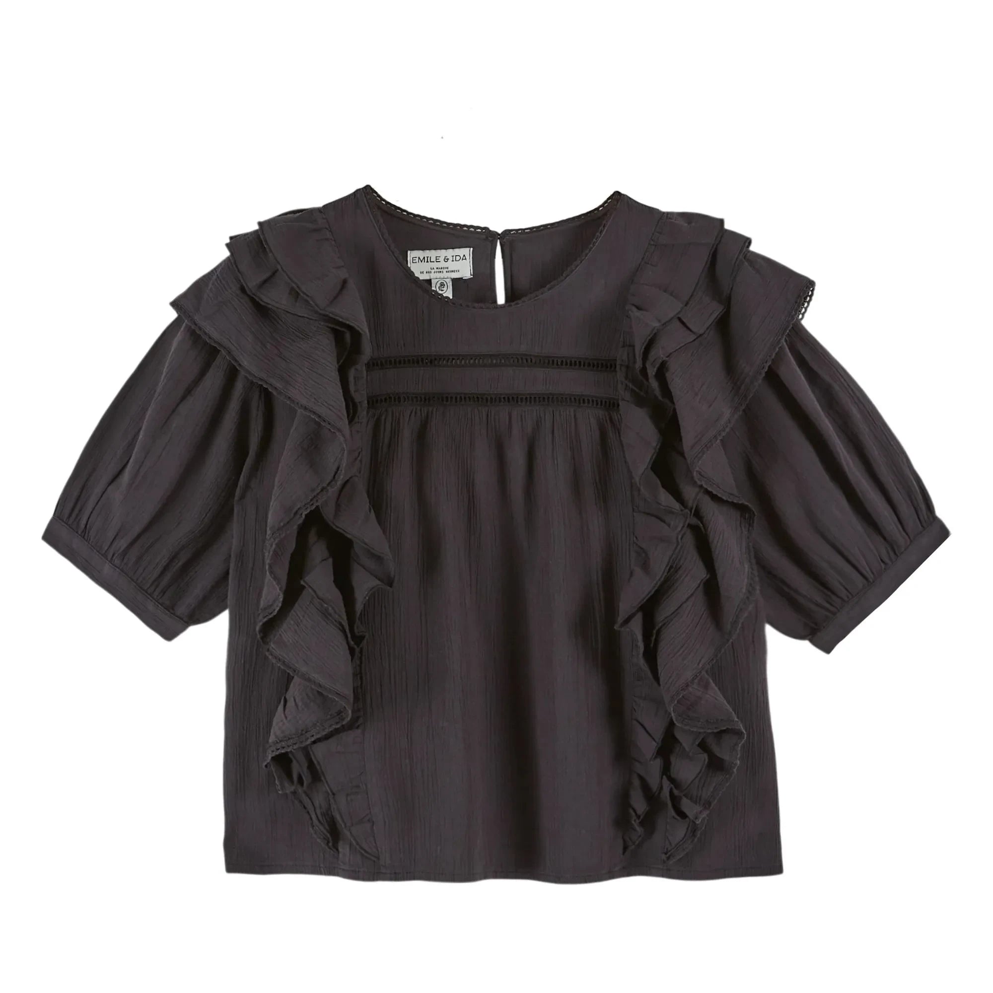 Emile et Ida - Blusa de algodón con volantes | Negro