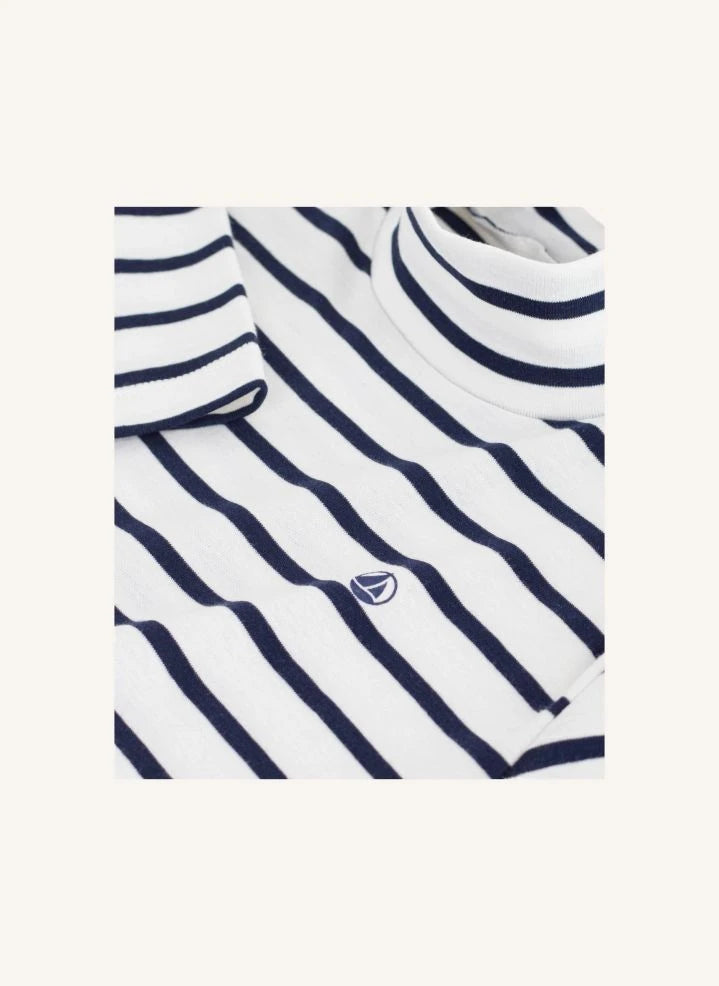 Petit Bateau - Cuello cisne de rayas en algodón orgánico | Blanco