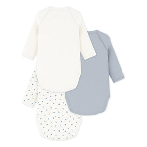 Petit Bateau - Conjunto de 3 bodies cruzados de algodón orgánico con corazones | Blanco