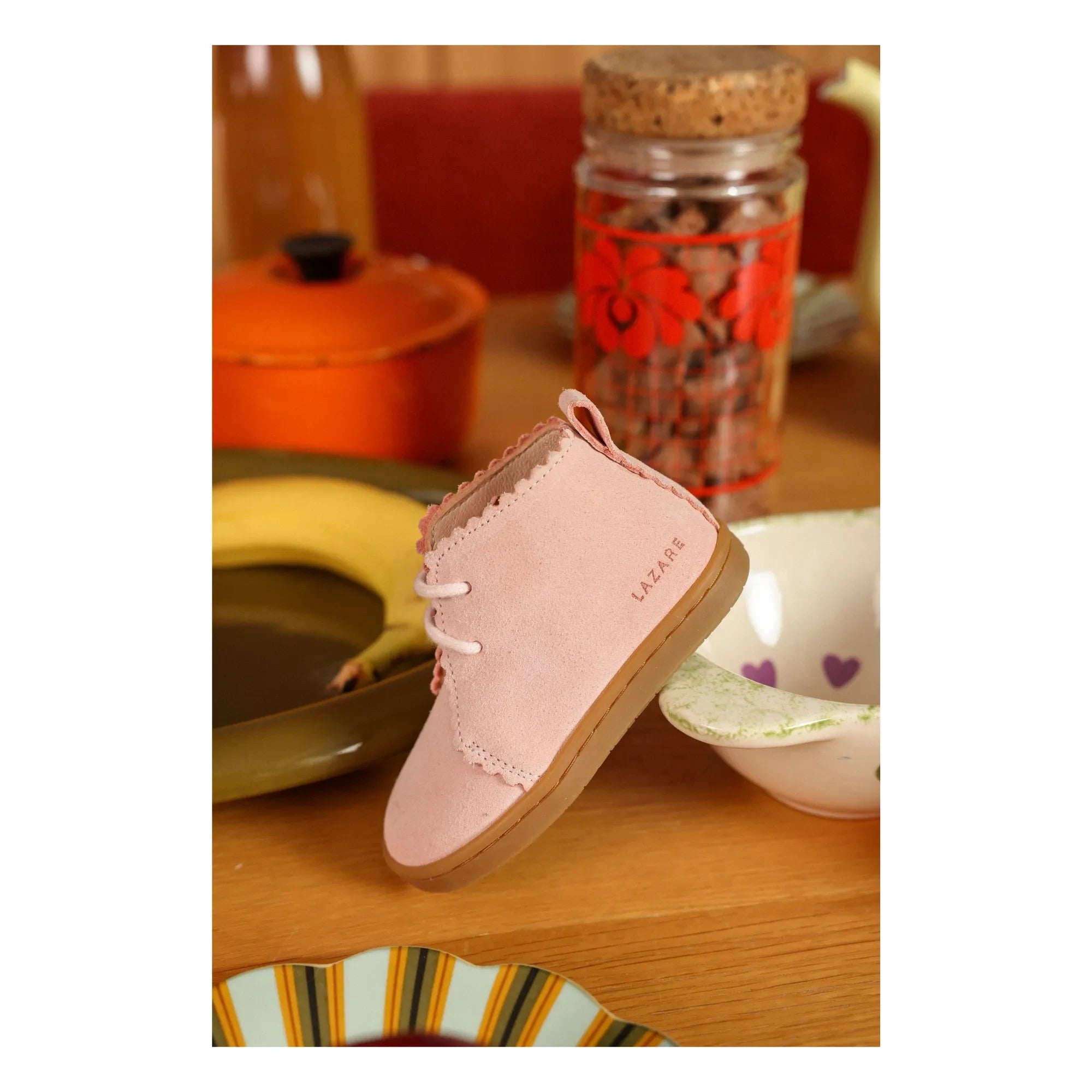 Zapatillas deportivas Lazare - Feston Raoul de ante con cordones | Rosa empolvado