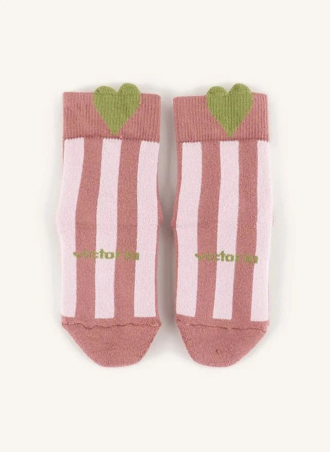 Victoria - Calcetines Antideslizantes con Diseño de Corazones | Rosa