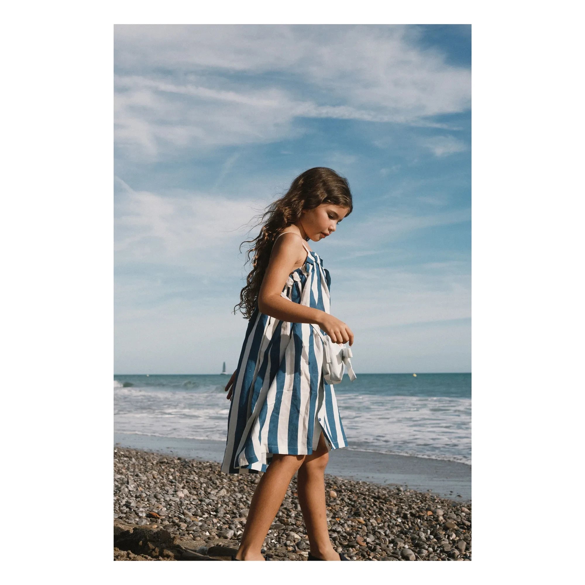 Tinycottons - Vestido palabra de honor de lino a rayas | Azul