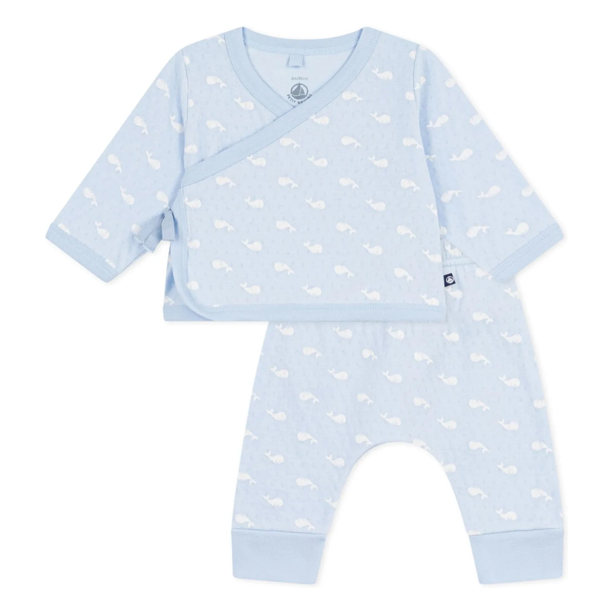 Petit Bateau - Conjunto de pantalón y cierre de ballena de algodón orgánico Tubique | Azul claro