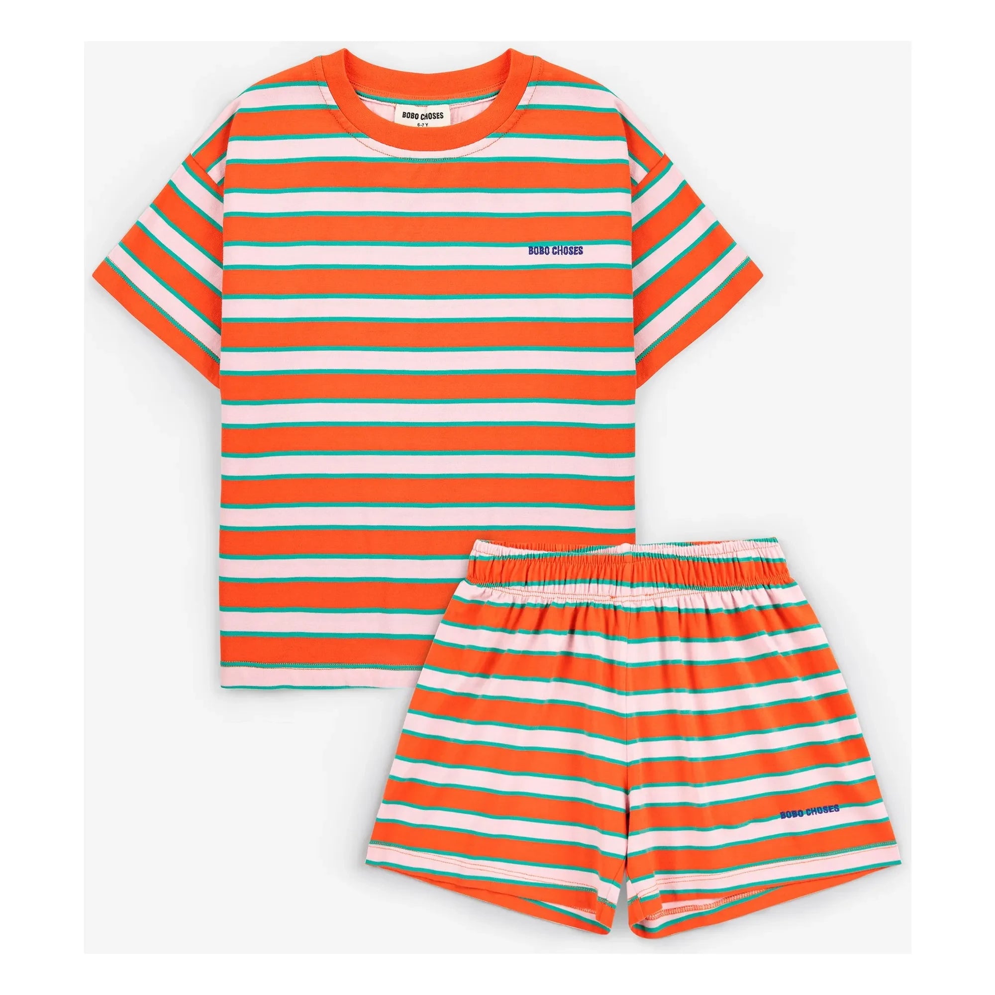 Bobo Choses - Conjunto de camiseta y pantalón corto de algodón orgánico a rayas | Rojo