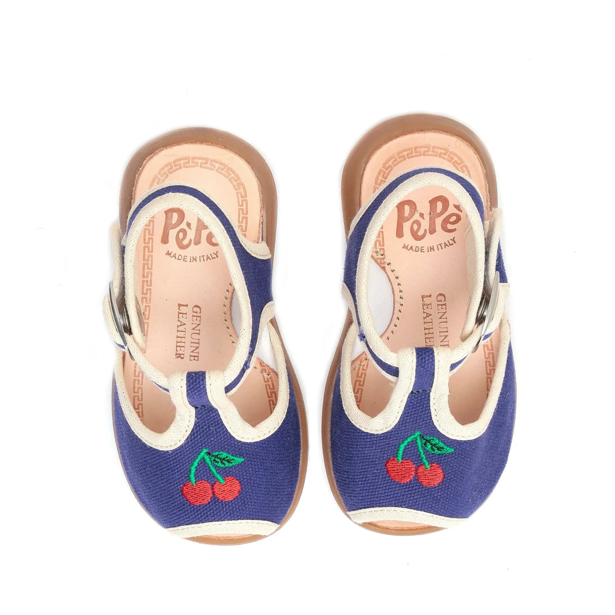 Pèpè - Sandalias bordadas de cerezas | Azul índigo