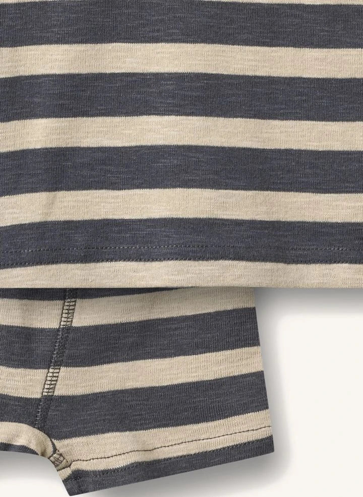 Wheat - Louis Conjunto de camiseta y pantalón corto de algodón orgánico a rayas | Gris