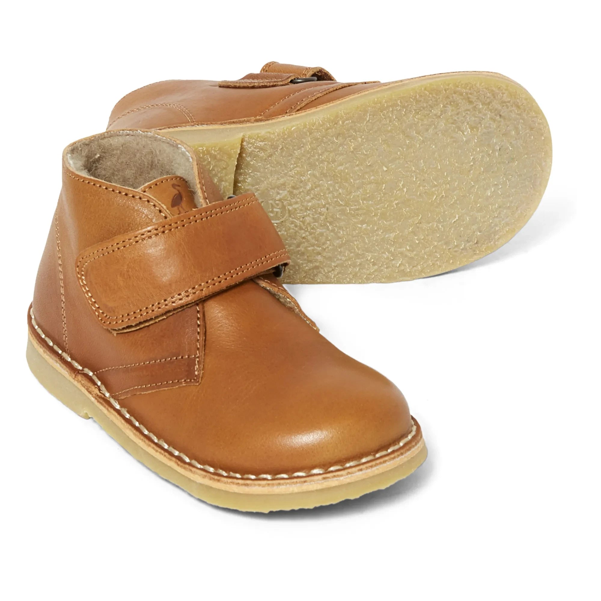 Petit Nord - Zapatos de velcro con forro de piel de oveja del desierto | Coñac