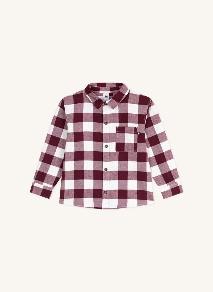Petit Bateau - Camisa de algodón orgánico a cuadros | Burdeos
