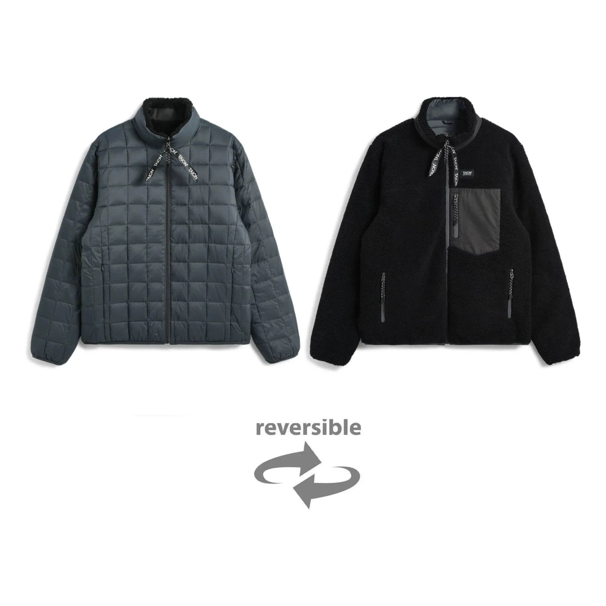 Taion - Chaqueta unisex de plumón y boa de doble cara | Gris carbón