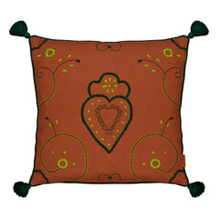 House of Capricorn - Cojín de lino bordado con pompón Viana | Rojo ladrillo