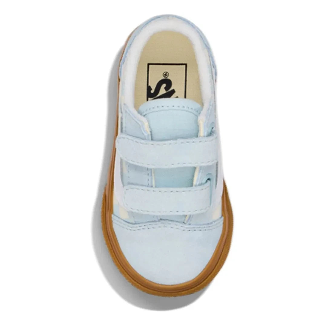Vans - Zapatillas de velcro Old Skool V Gum Check | Azul pálido